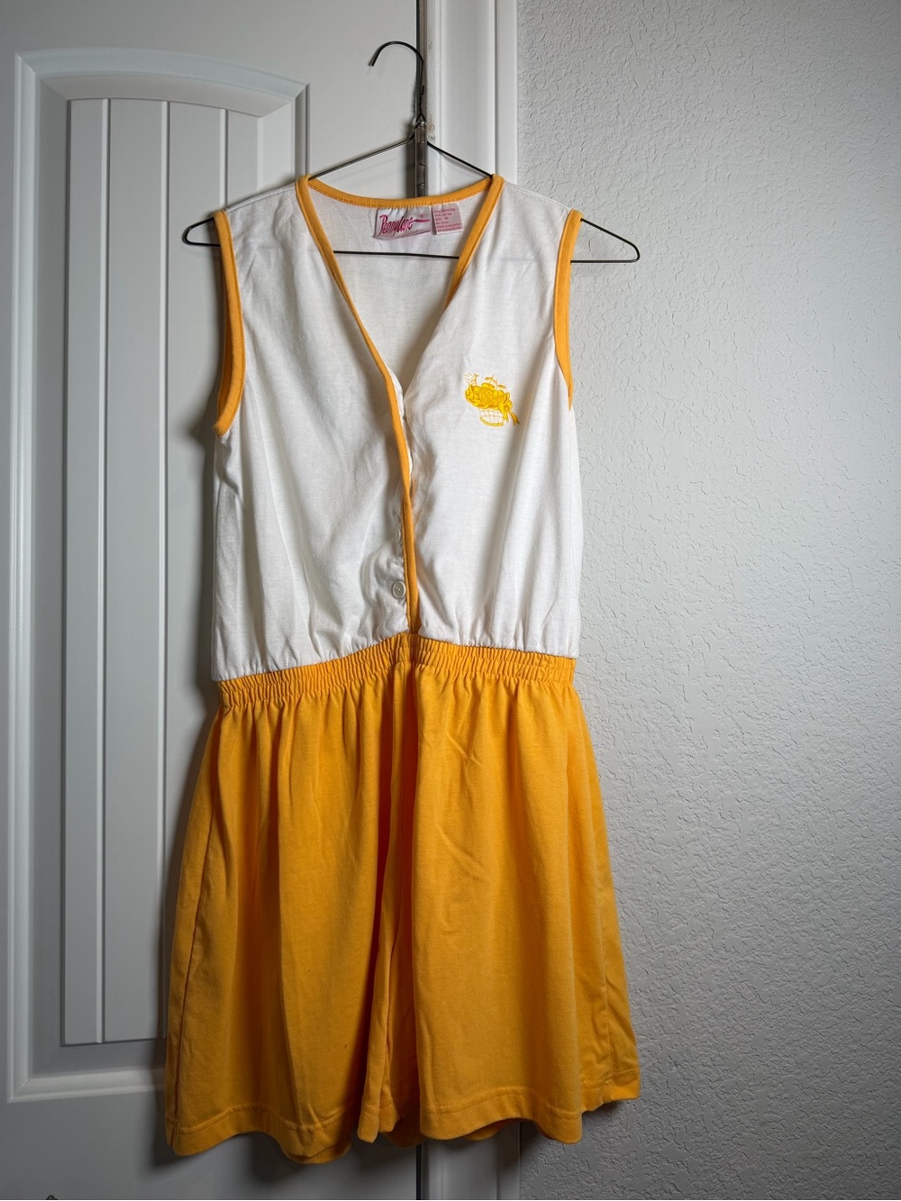 Penny Lane Yellow and White Kids Bottoms Romper - Elastic Waist, Button Front